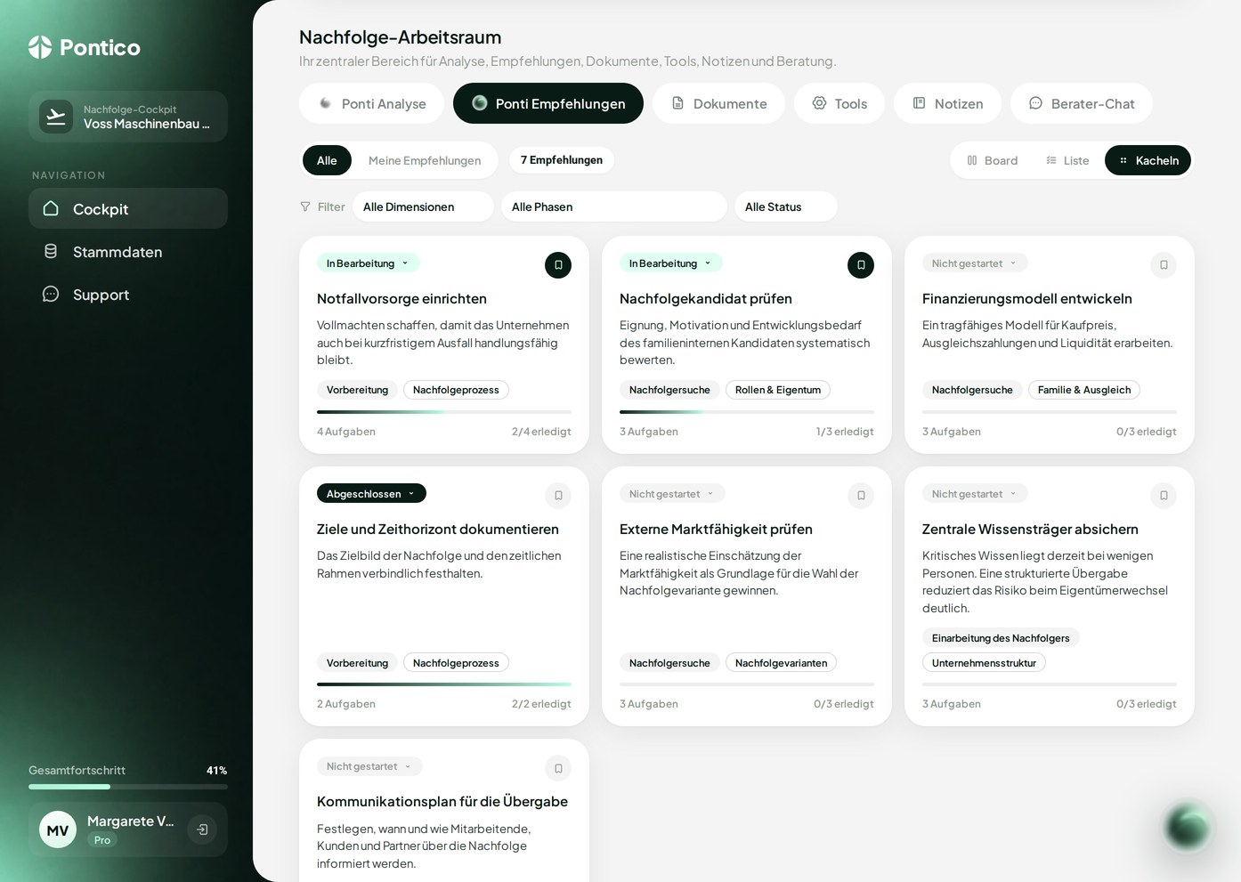 Pontico Cockpit – Empfehlungen als priorisierte Handlungsvorschläge
